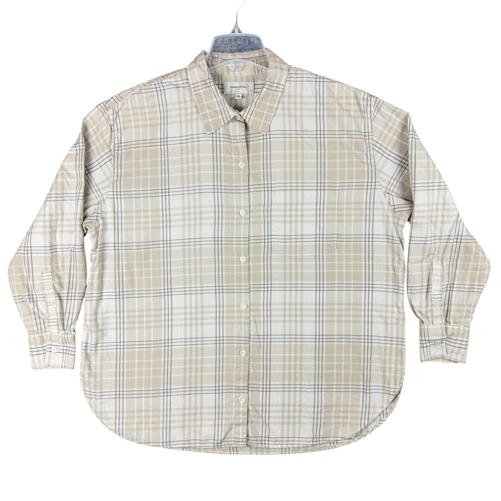 Banana Republic Men's XL Neutral Plaid Cotton Perfect Flannel Shirt Casual Basic
